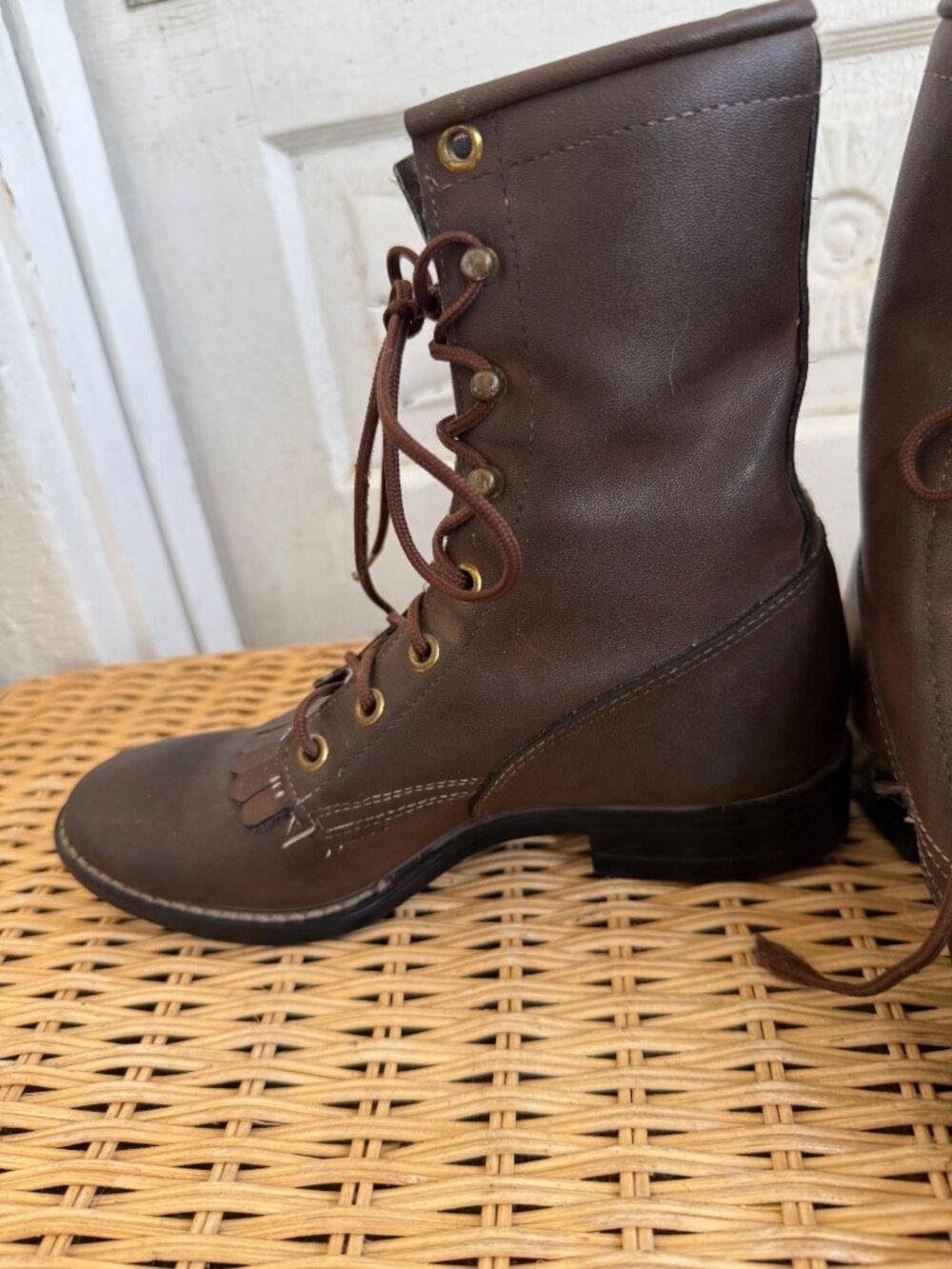 Vintage 70s Brown Bronco Kiltie Lace UP Roper Boots Womens size 4 - Picture 5 of 15